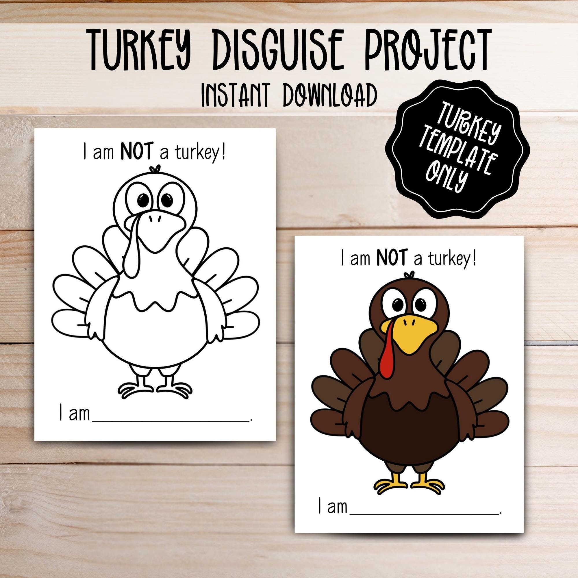 Hide A Turkey Template Turkey ONLY Printable Thanksgiving School Craft Disguise A Turkey Project Thanksgiving Activity Project Etsy