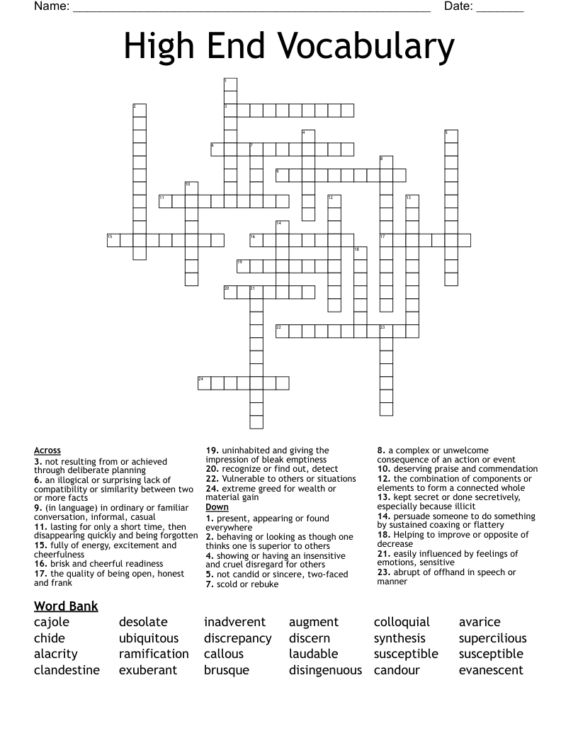 High End Vocabulary Crossword WordMint