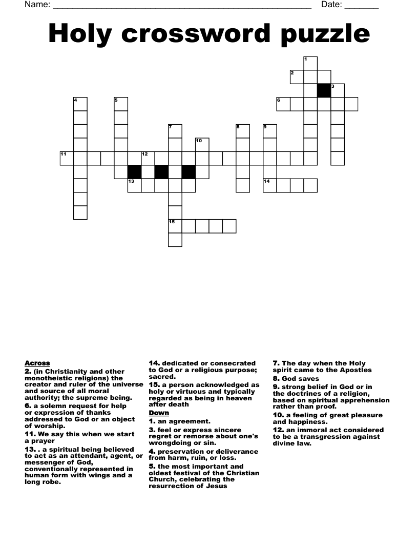 Holy Crossword Puzzle WordMint