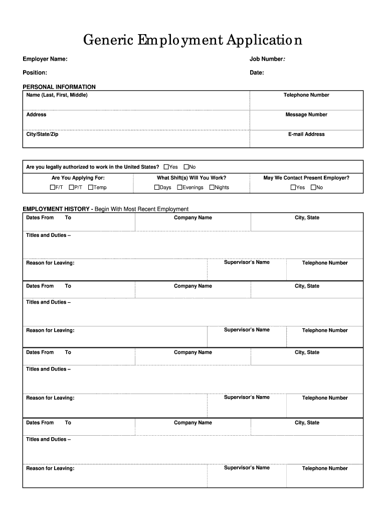 ID DoL Generic Employment Application Form Fill Online Printable Fillable Blank PdfFiller