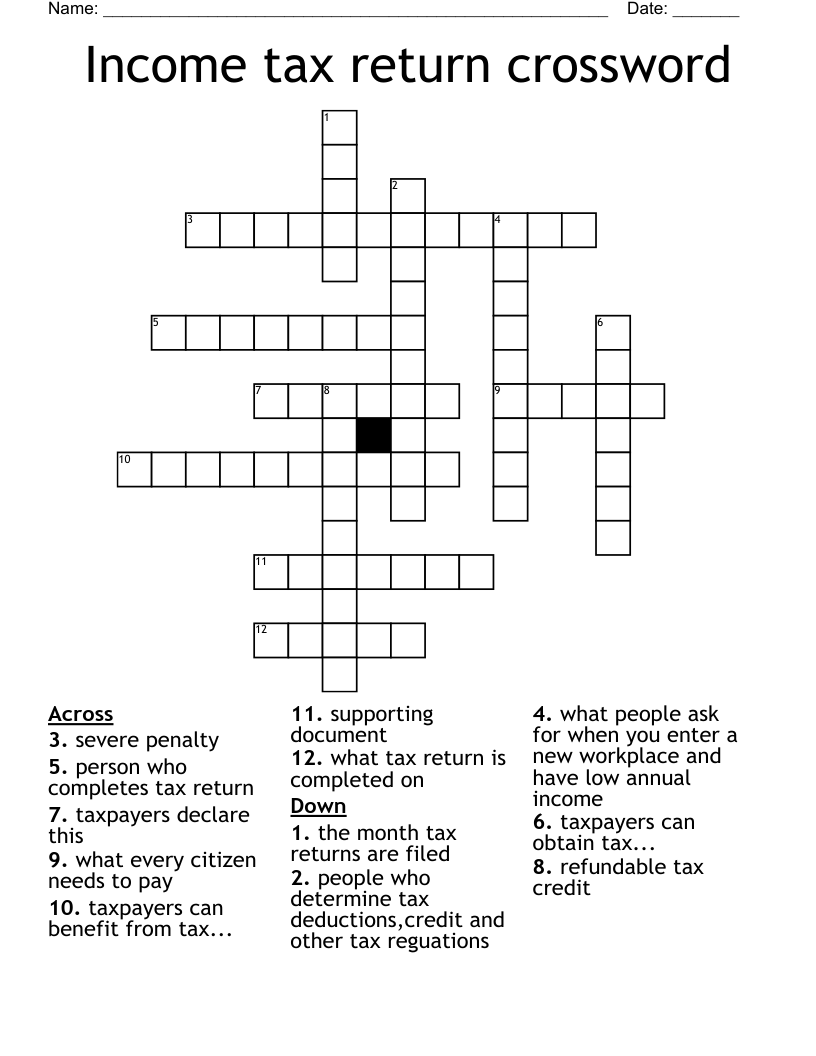 Income Tax Return Crossword WordMint