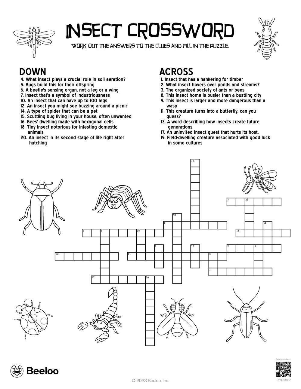 Insect Crossword Beeloo Printable Crafts And Activities For Kids