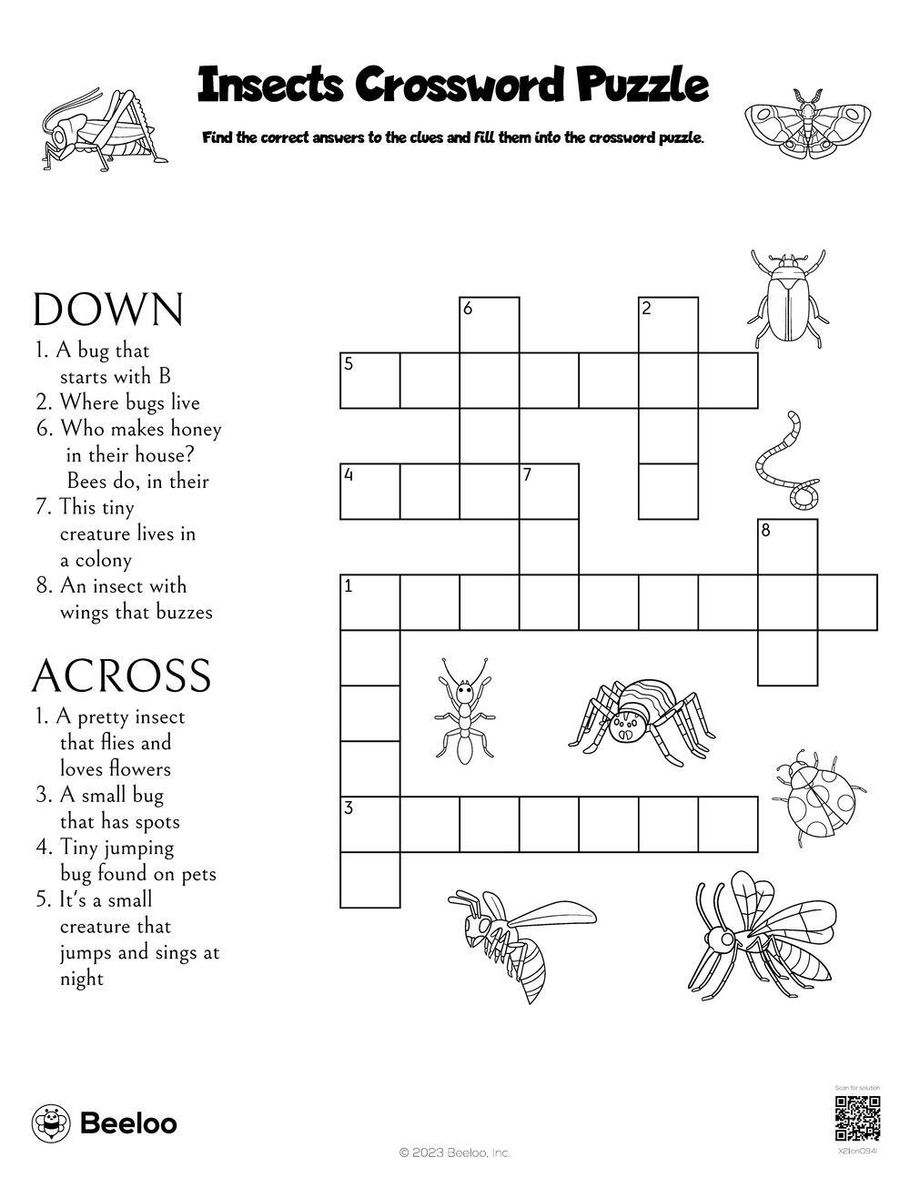 Insects Crossword Puzzle Beeloo Printable Crafts And Activities For Kids