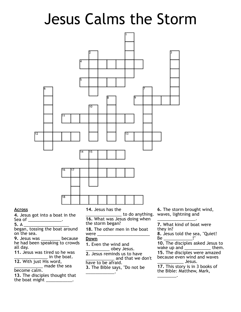 Jesus Calms The Storm Crossword WordMint Jesus Calms The Storm Crossword WordMint