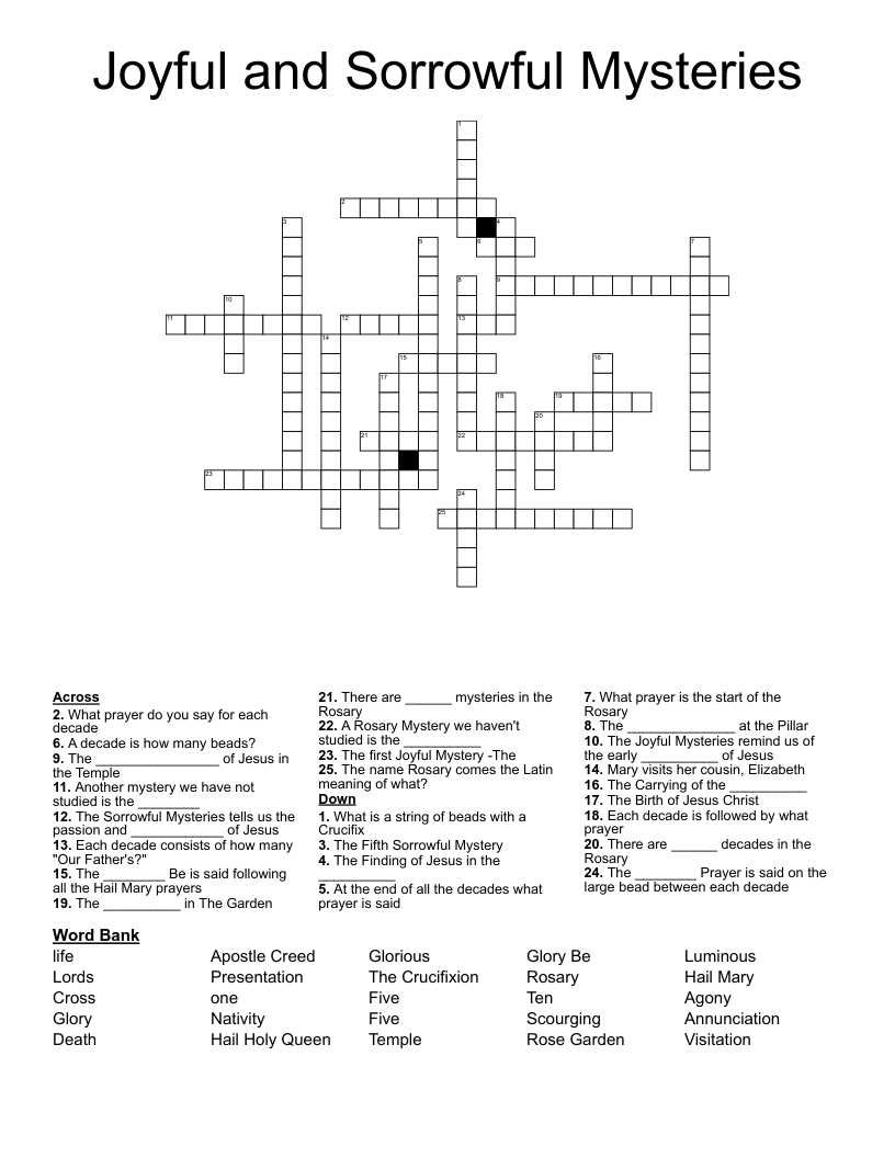 Joyful And Sorrowful Mysteries Crossword WordMint