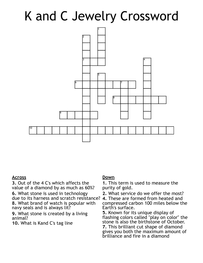 K And C Jewelry Crossword WordMint