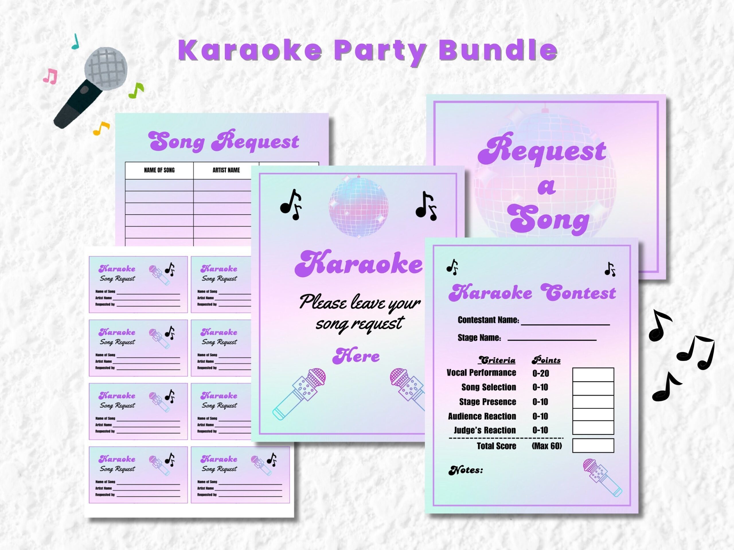 KARAOKE PARTY BUNDLE Request A Song Karaoke Sign Up Song Request Karaoke Contest Party Ideas Instant Download Party Bundle Etsy