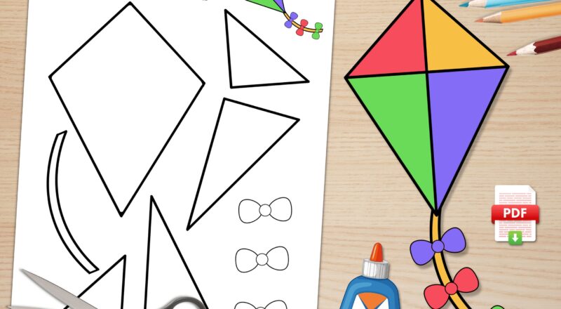 Kite Craft For Kids Spring Activities Build A Kite Cut And Paste Kite Paper Craft Printable Kite Craft Template Digital Download Etsy