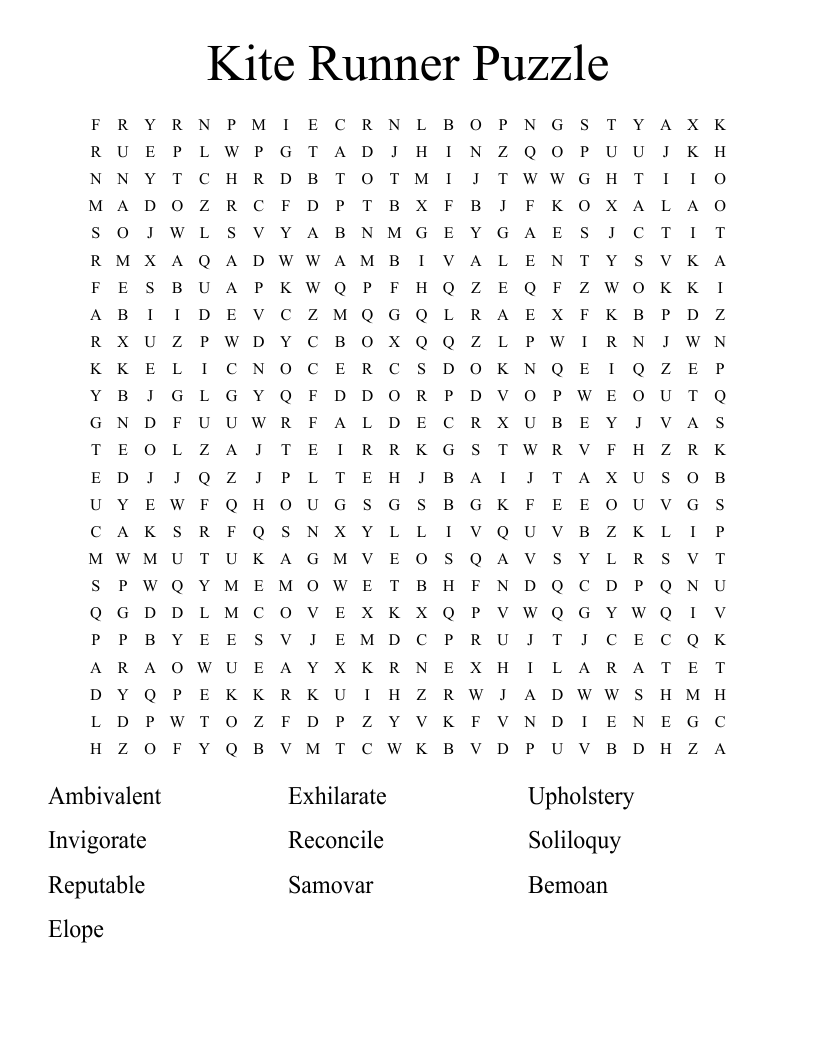 Kite Runner Puzzle Word Search WordMint Kite Runner Puzzle Word Search WordMint