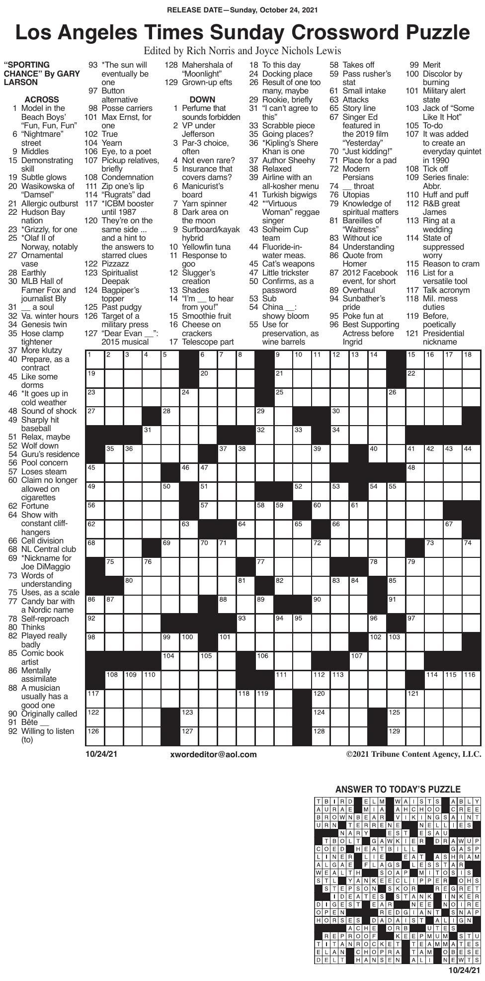LA Times Crossword 10 24 Messenger inquirer