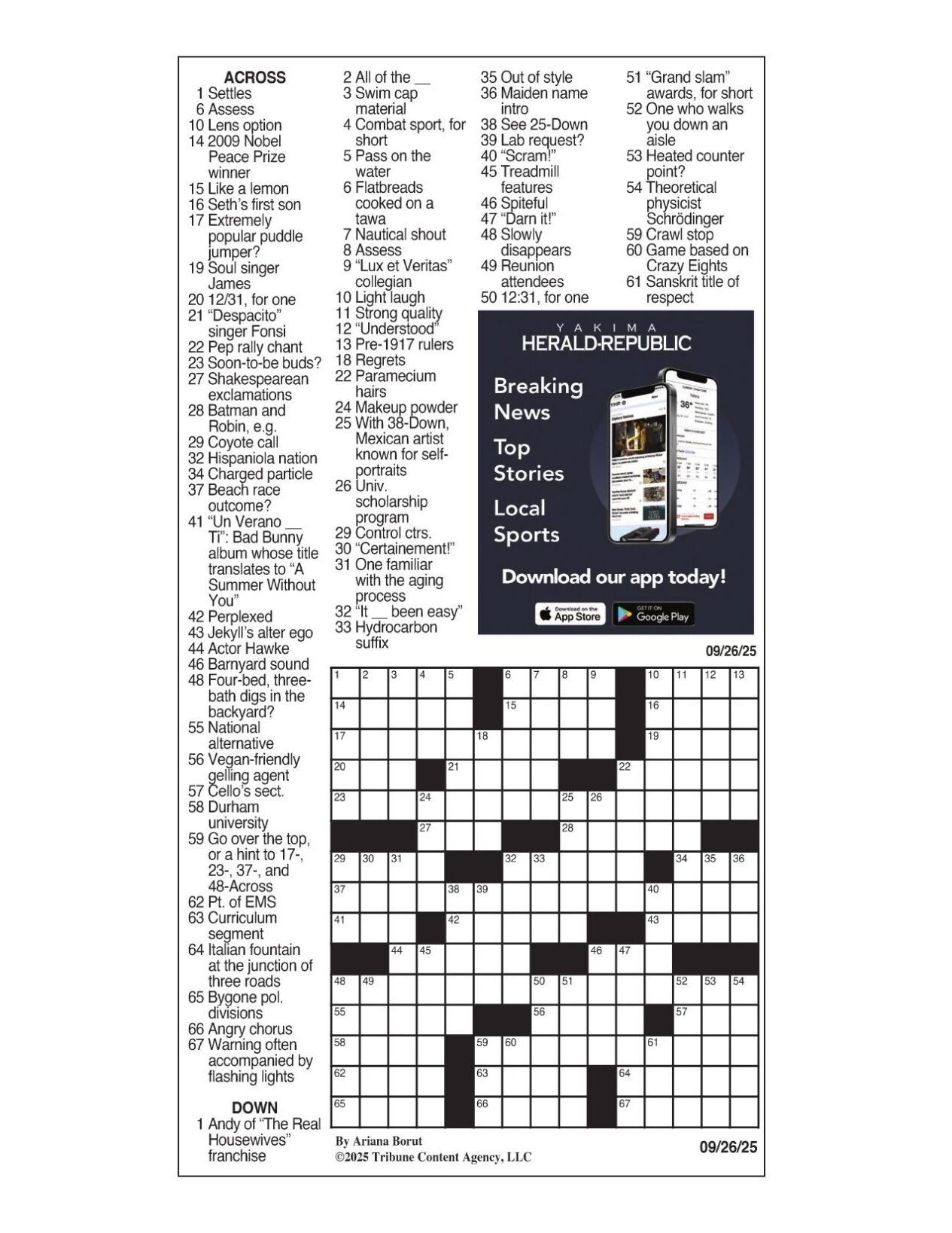 LA Times Crossword Sept 26 2025 Crosswords Yakimaherald LA Times Crossword Sept 26 2025 Crosswords Yakimaherald