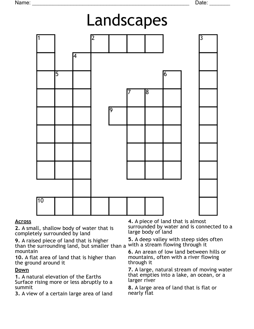 Landscapes Crossword WordMint