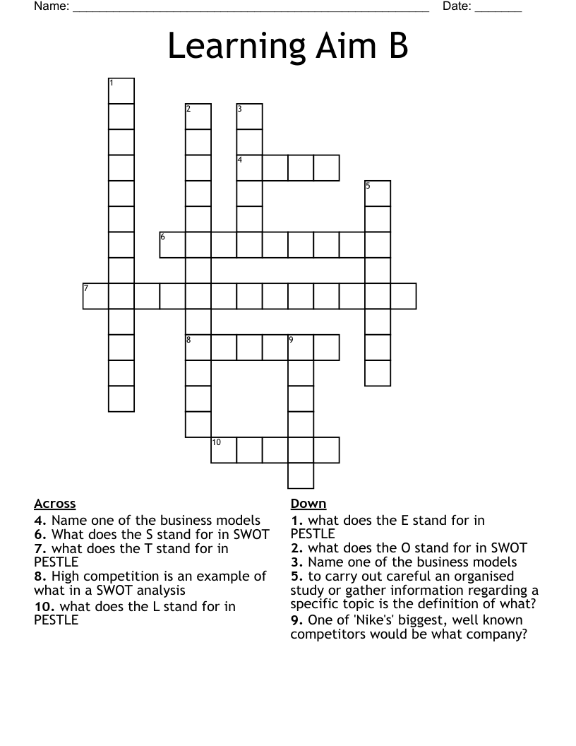 Learning Aim B Crossword WordMint Learning Aim B Crossword WordMint