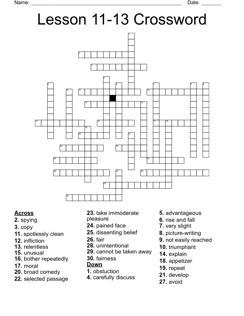 Lesson 11 13 Crossword WordMint