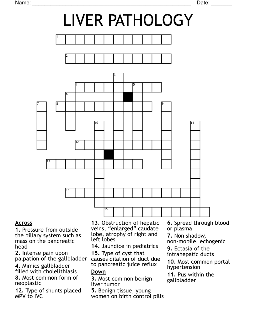 LIVER PATHOLOGY Crossword WordMint