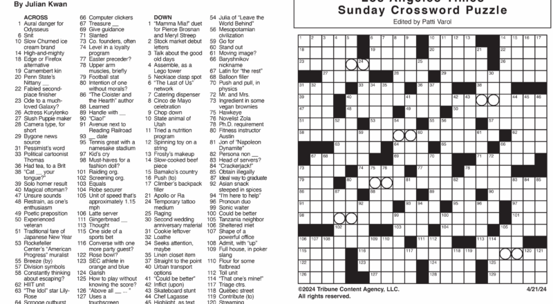 Los Angeles Times Sunday Crossword Puzzle Tribune Content Agency