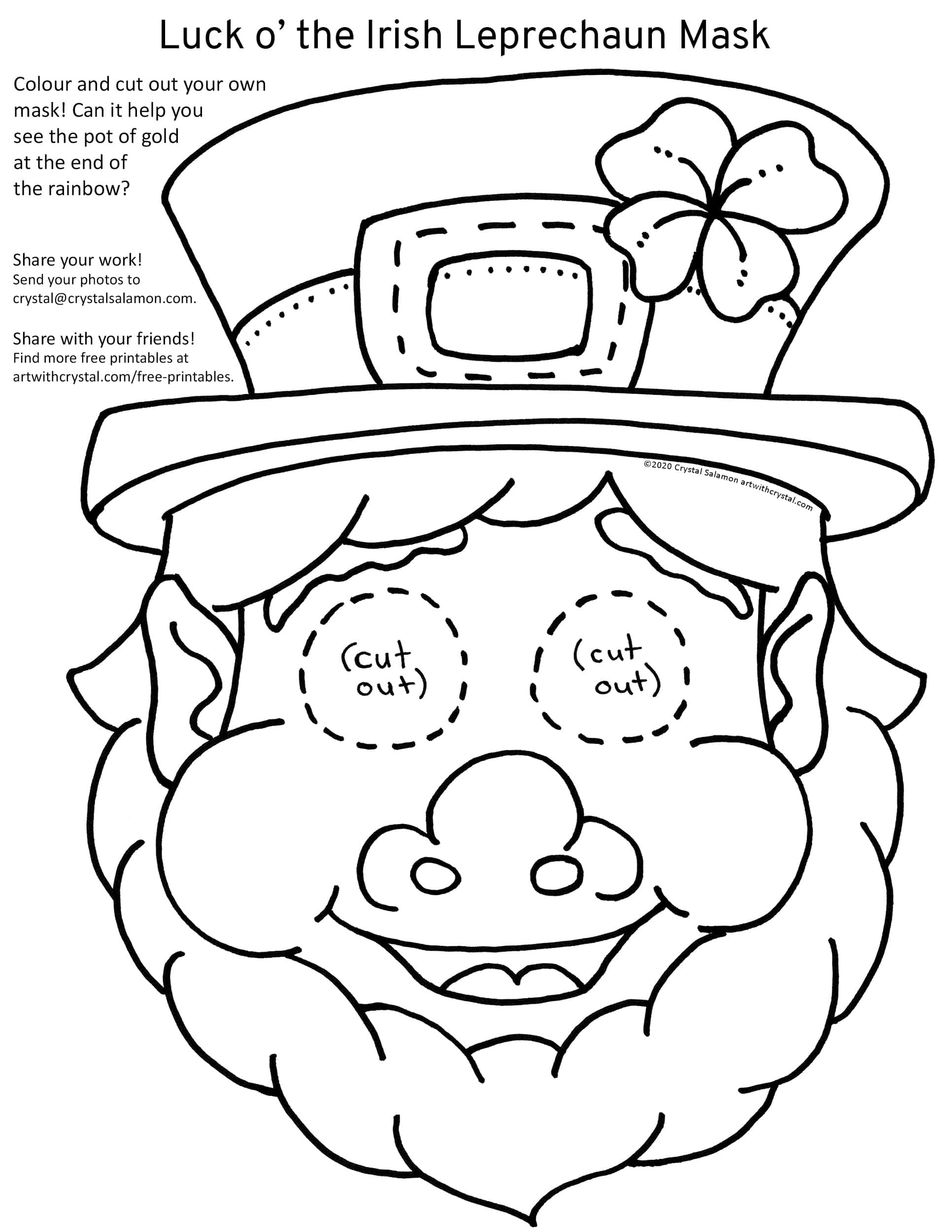Luck O The Irish Leprechaun Mask FREE Printable Art With Crystal