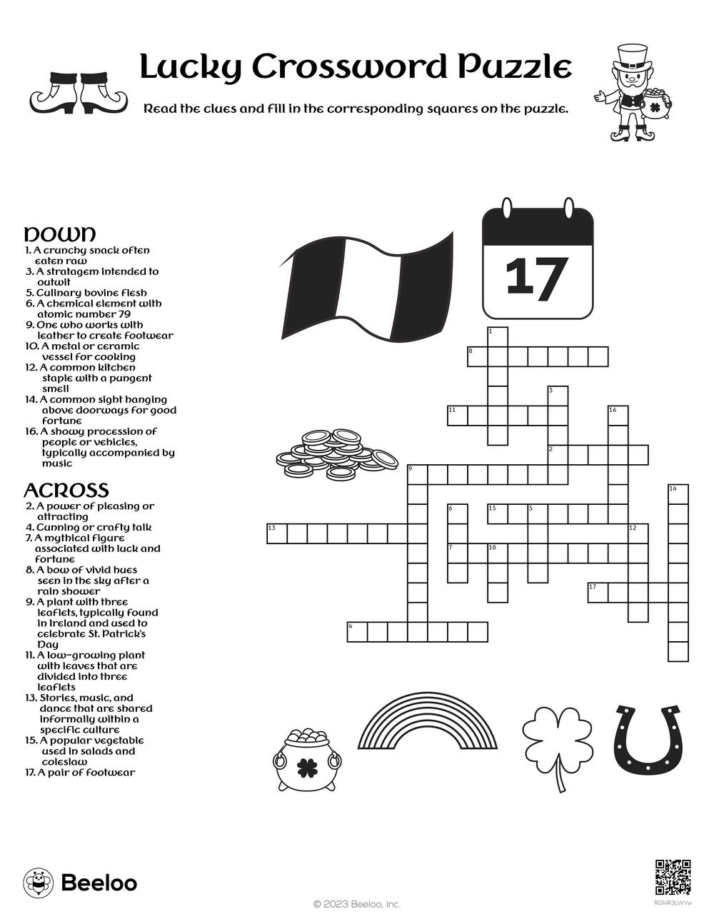 Lucky Crossword Puzzle Beeloo Printable Crafts And Activities For Kids