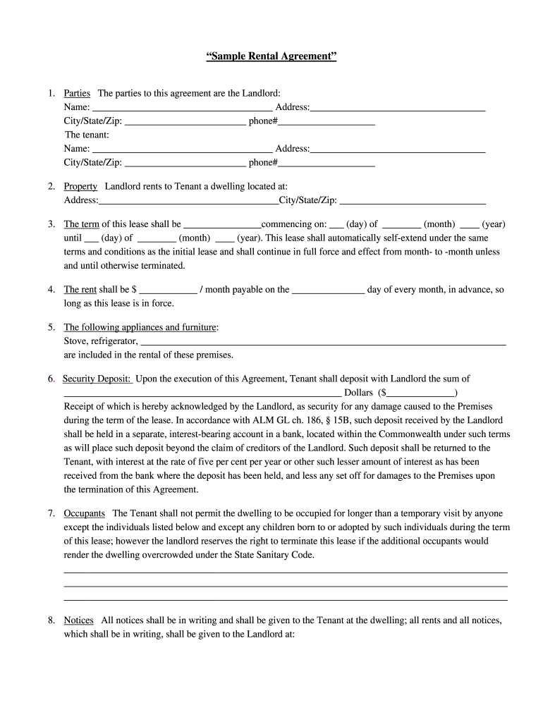 free rental agreement template printable