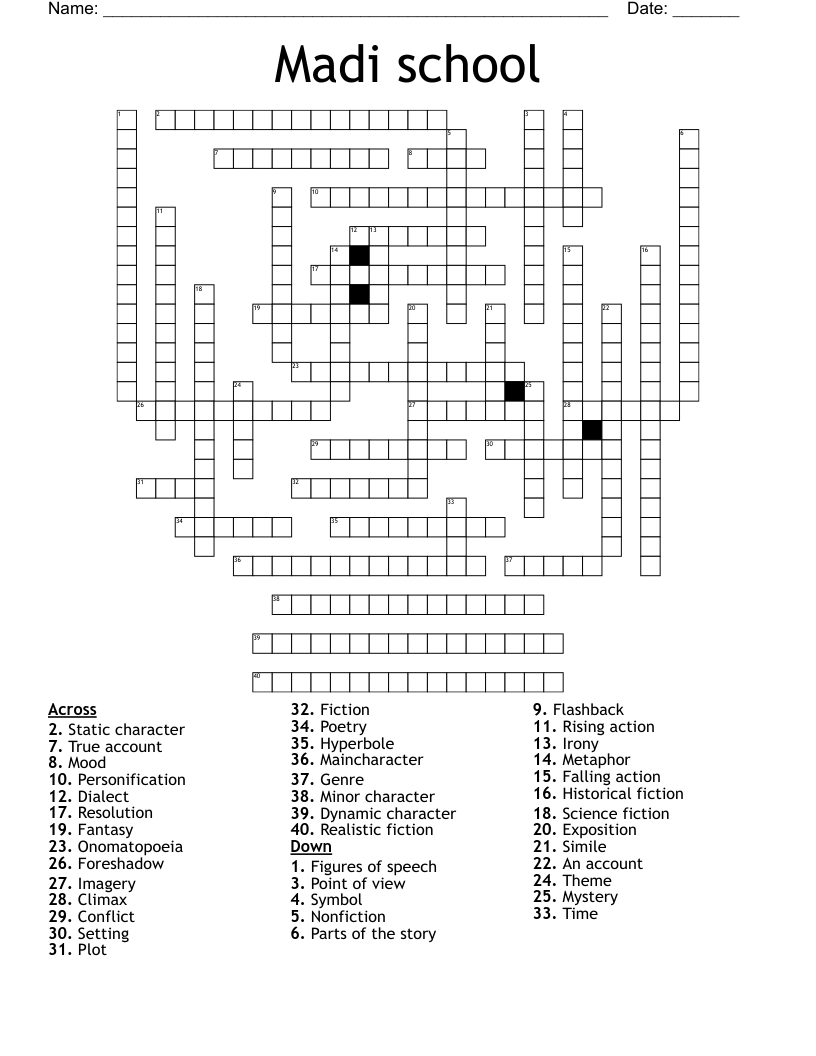 Madi School Crossword WordMint