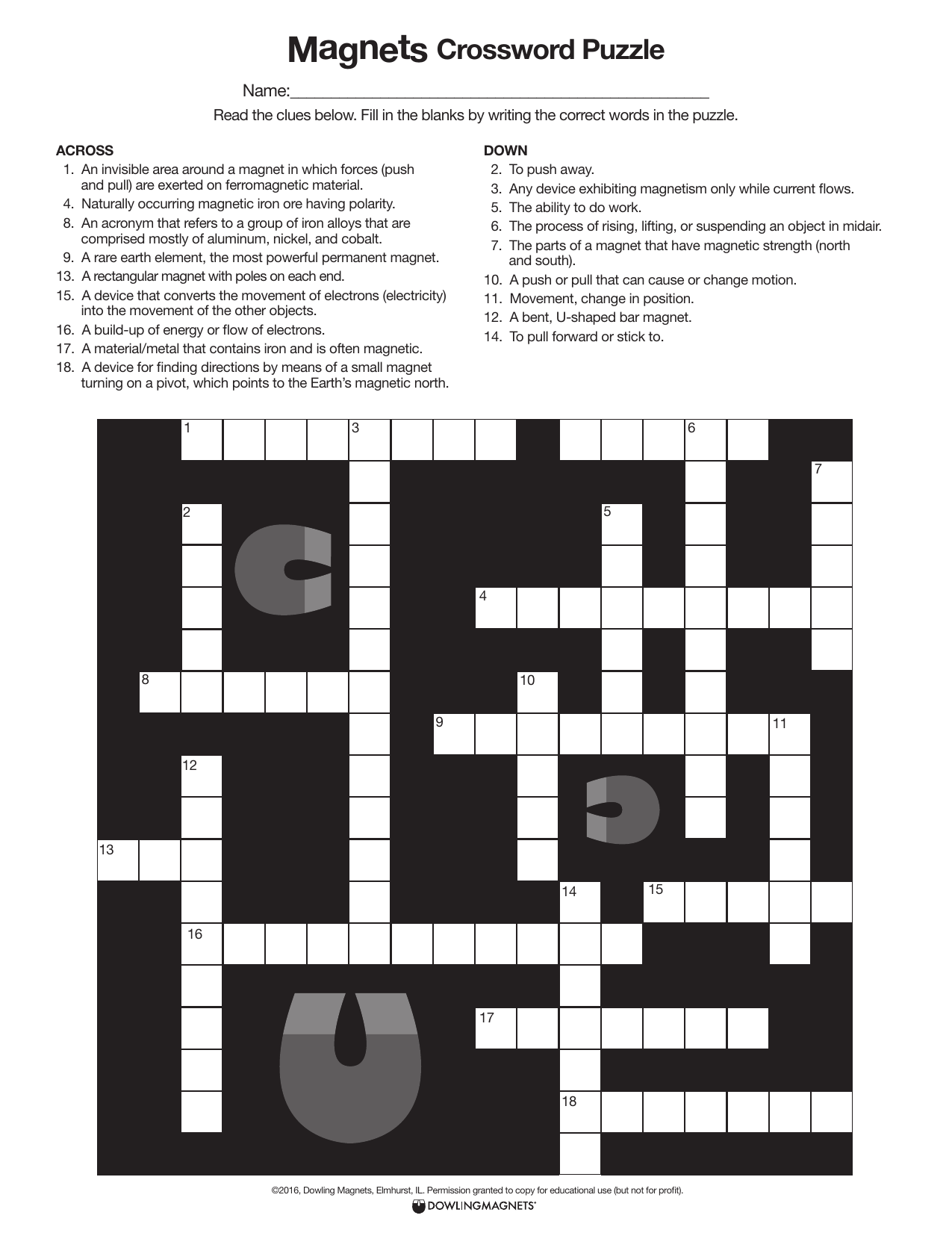 Magnets Crossword Puzzle Learn About Magnetism Magnets Crossword Puzzle Learn About Magnetism