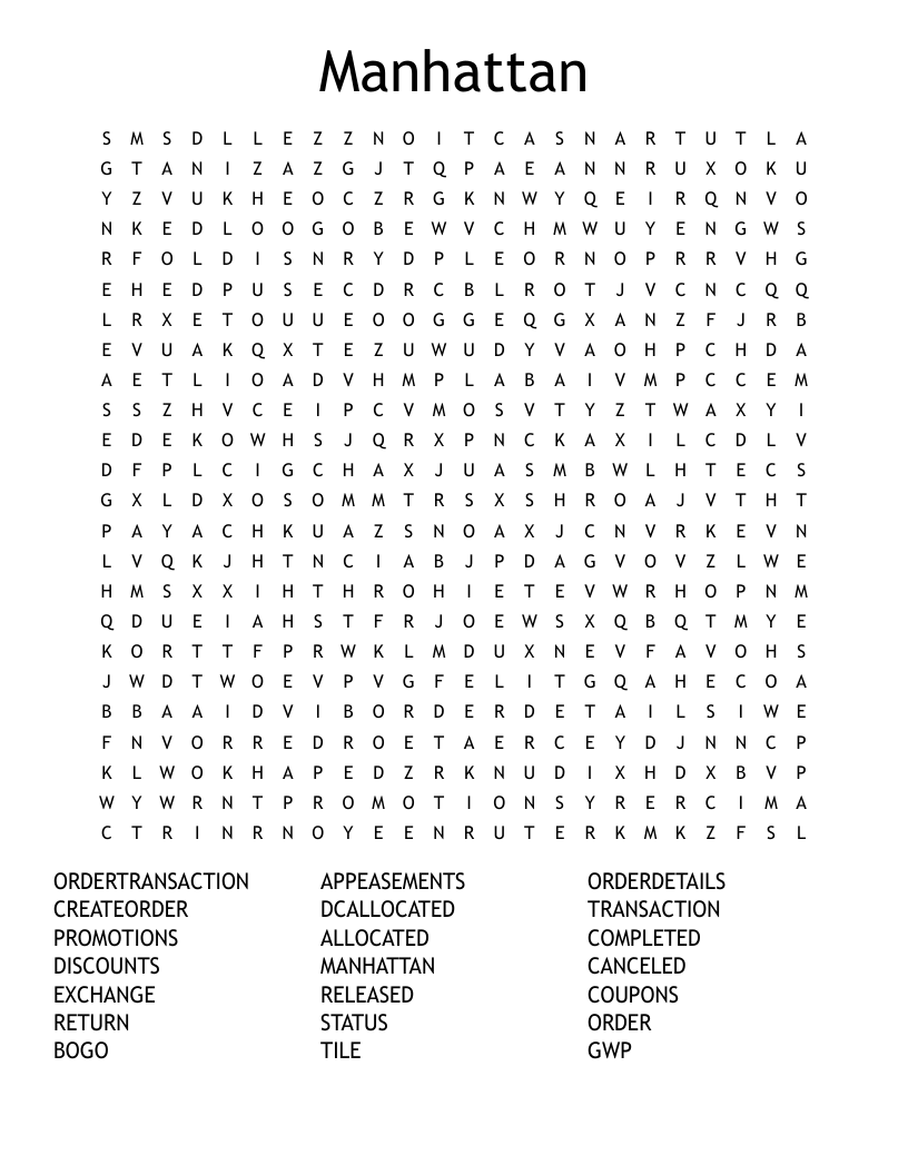 Manhattan Word Search WordMint Manhattan Word Search WordMint