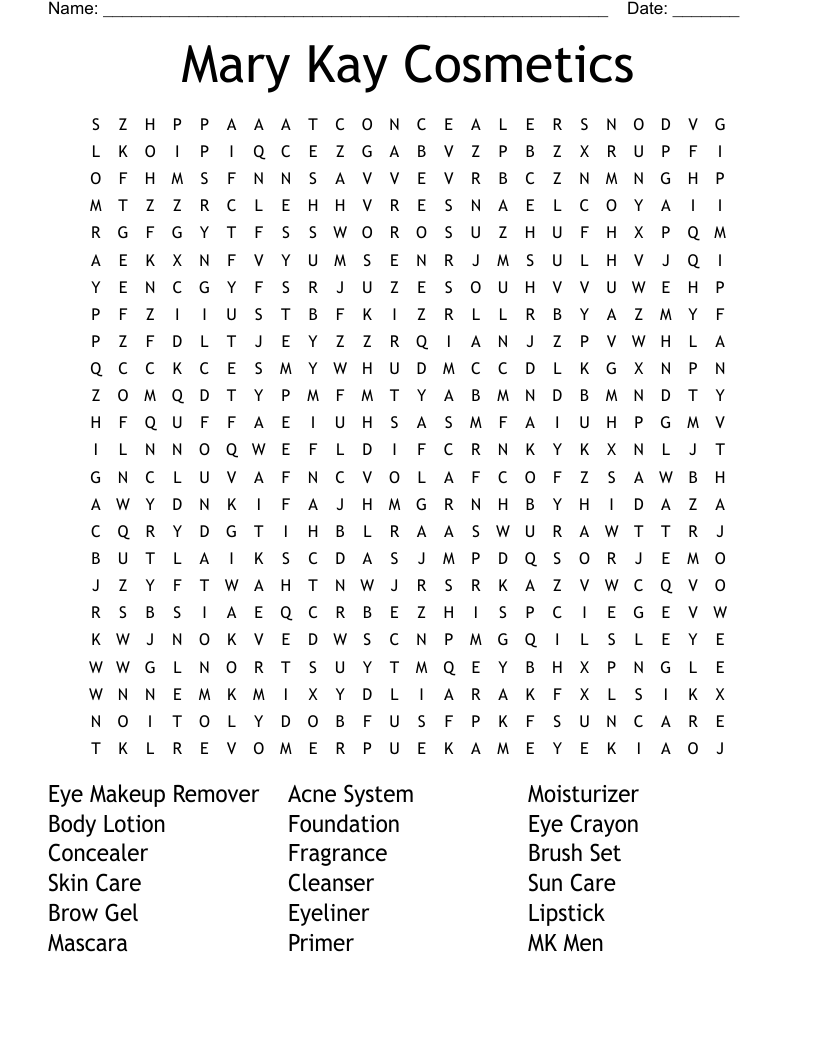 Mary Kay Cosmetics Word Search WordMint Mary Kay Cosmetics Word Search WordMint