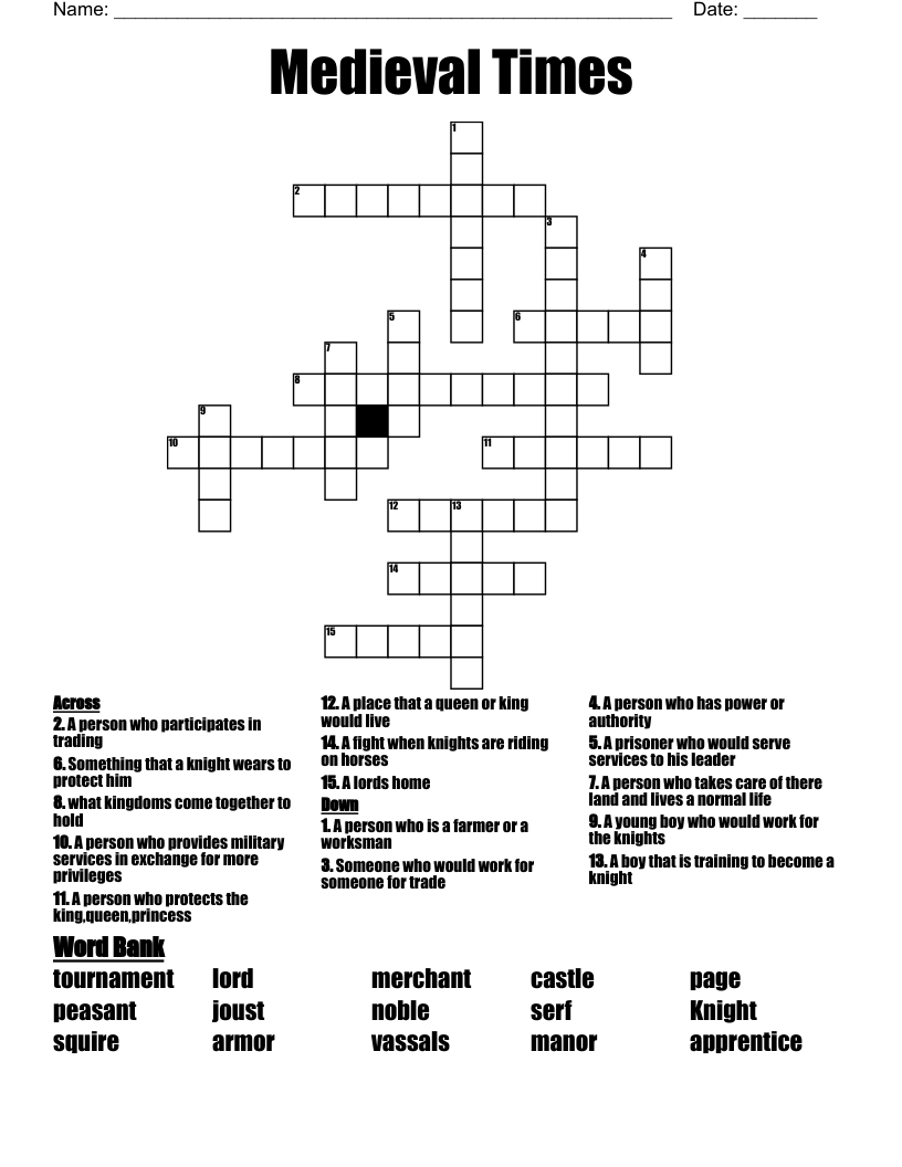 Medieval England Crossword WordMint