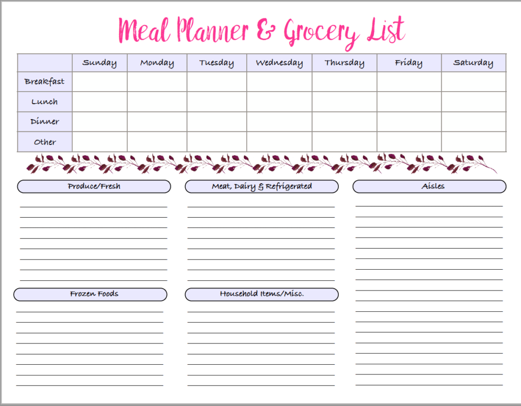 free printable weekly meal planner template