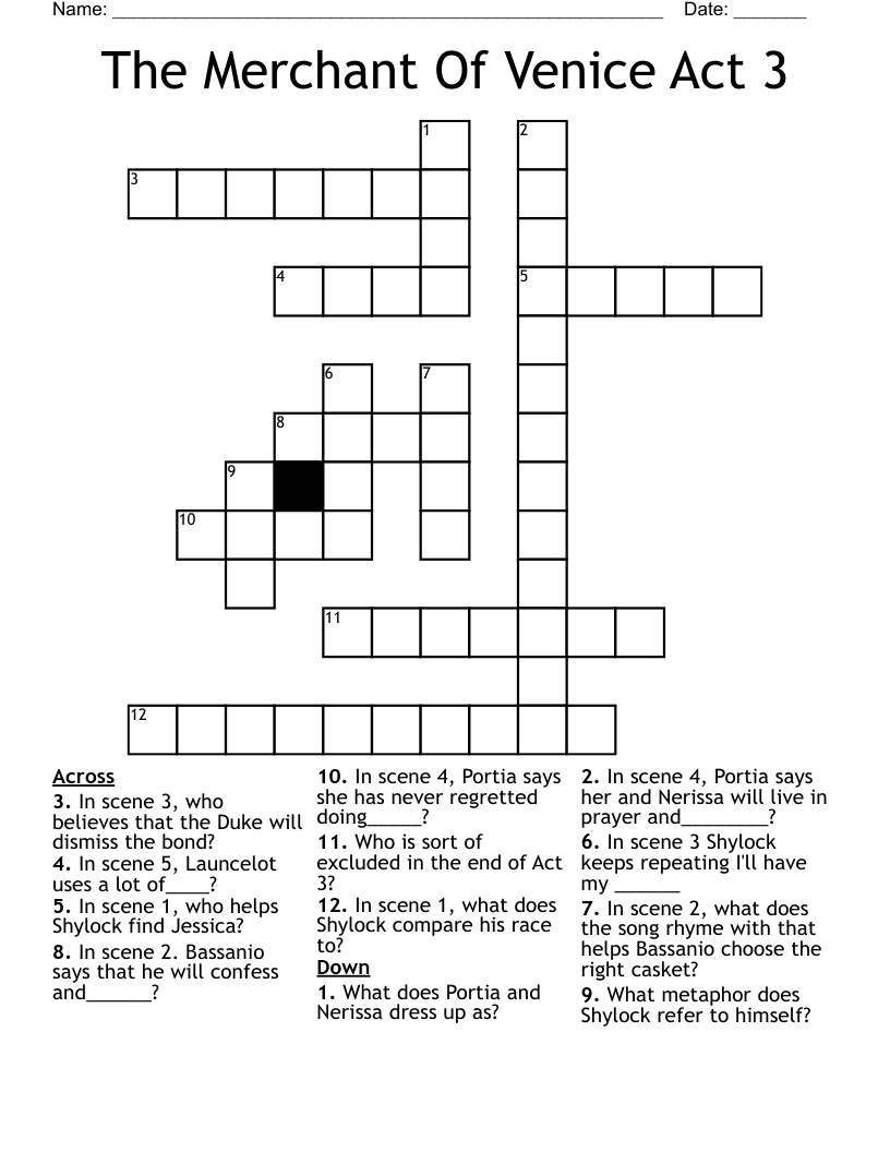 Merchant Of Venice Act III Crossword WordMint Merchant Of Venice Act III Crossword WordMint