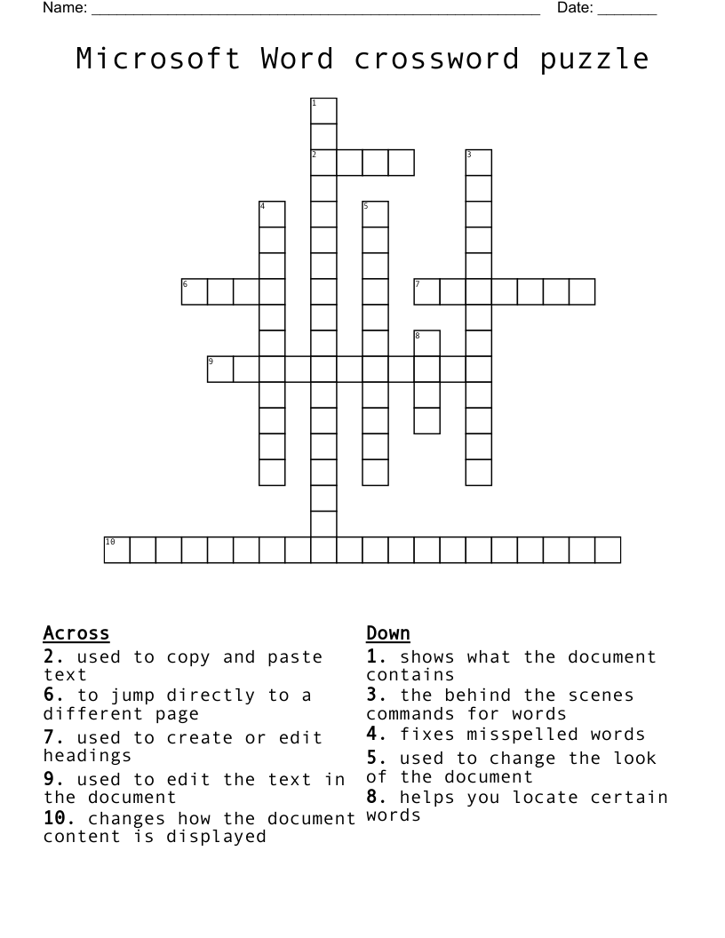 Microsoft Word Crossword Puzzle WordMint