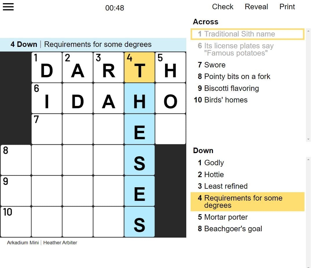 Mini Crossword Free Online Game Dictionary