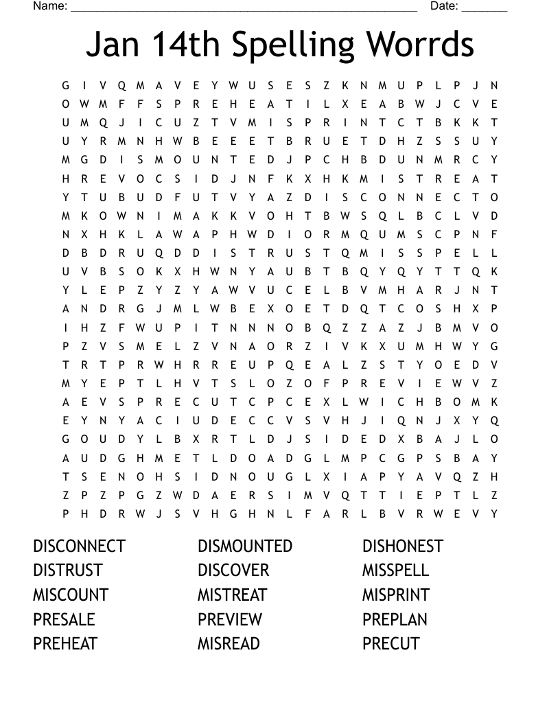 Mis Dis Pre Word Search WordMint