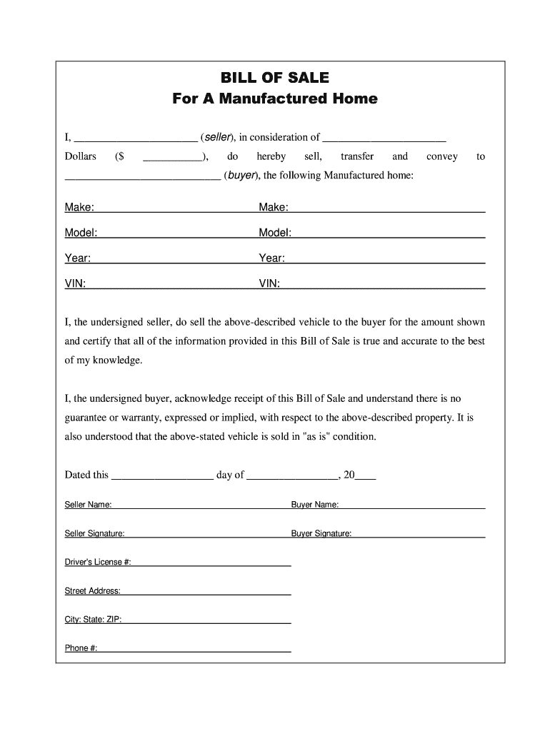 Mobile Home Bill Of Sale Without Notary Fill Out Sign Online DocHub
