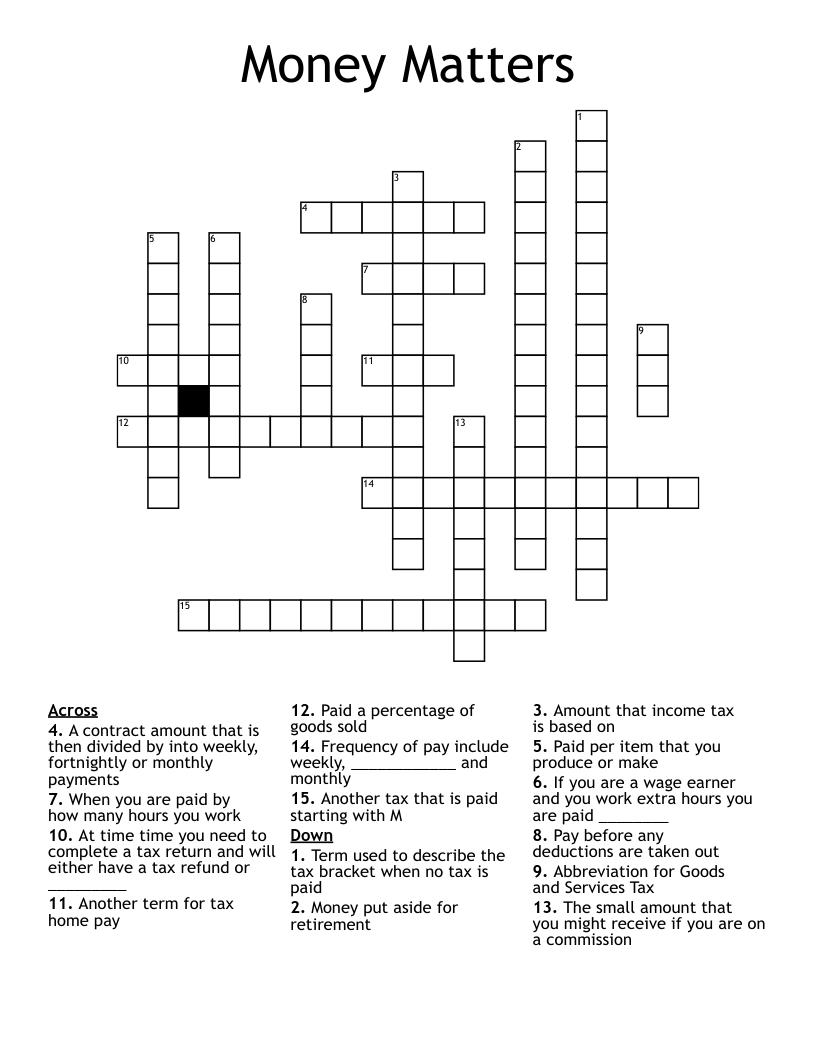 Money Matters Crossword WordMint Money Matters Crossword WordMint