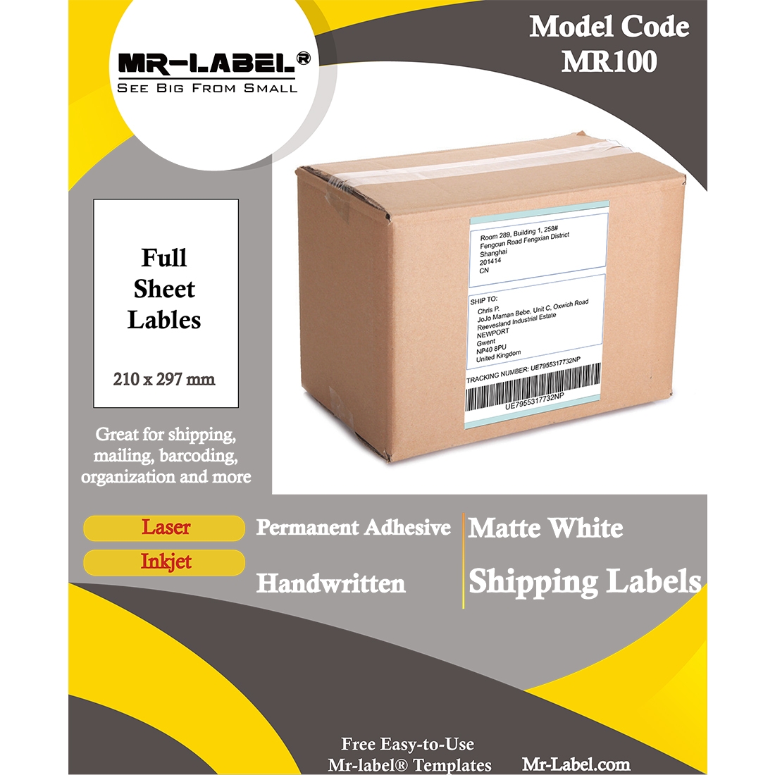 MR Label White Parcel Shipping Labels For Packages Parcels DIY Self Adhesive Stickers For Inkjet Laser Printer Full A4 Sheet MR LABEL