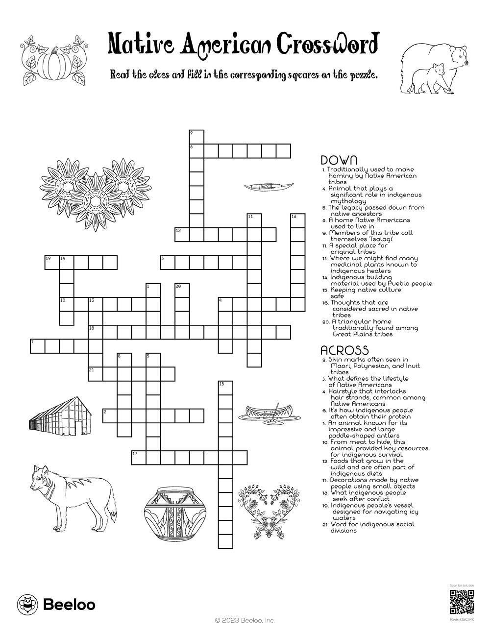 Native American Crossword Beeloo Printable Crafts And Activities For Kids
