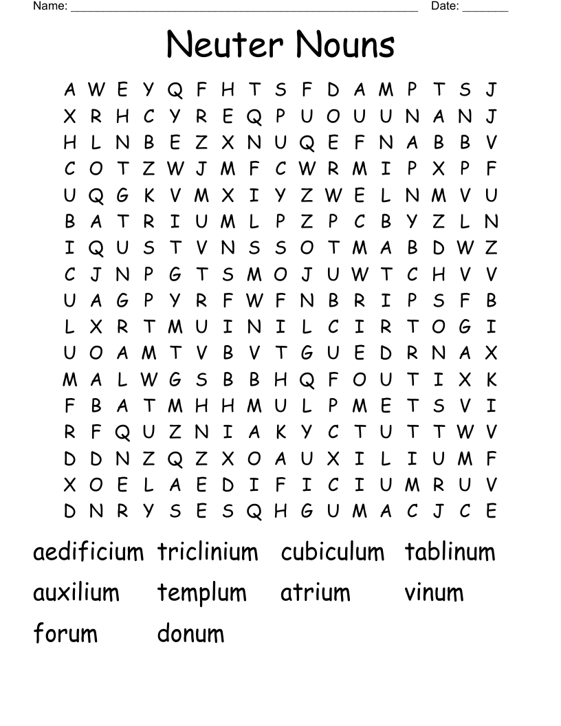 Neuter Nouns Word Search WordMint