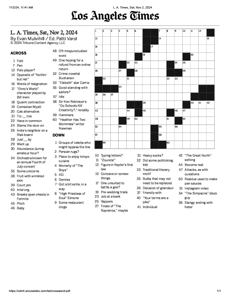 la times sunday crossword
