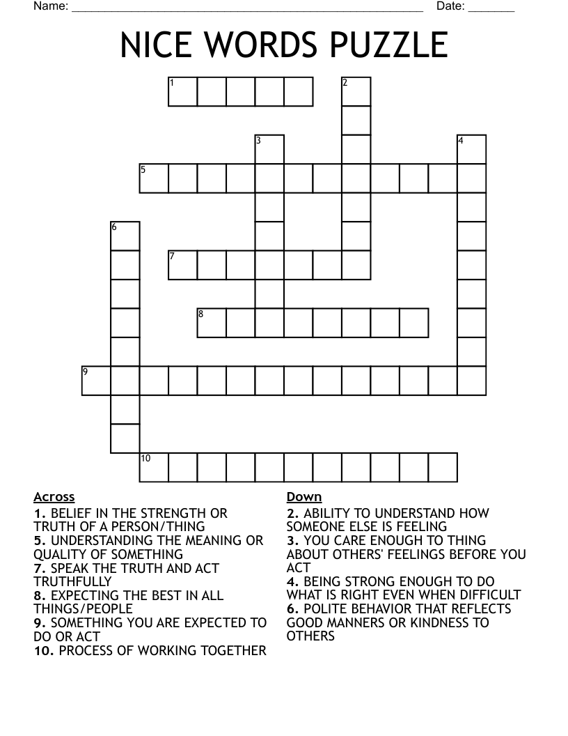 NICE WORDS PUZZLE Crossword WordMint