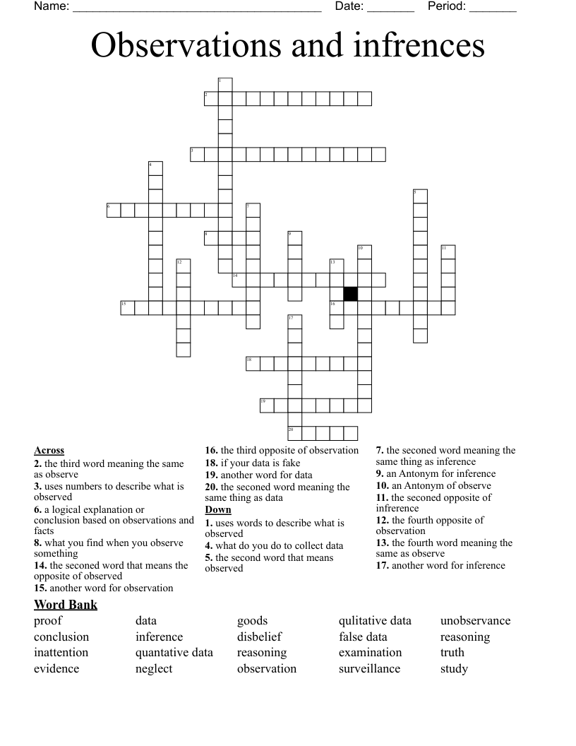 Observations And Infrences Crossword WordMint