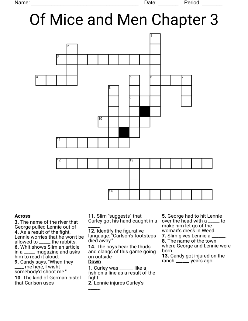 Of Mice And Men Chapter 3 Crossword WordMint