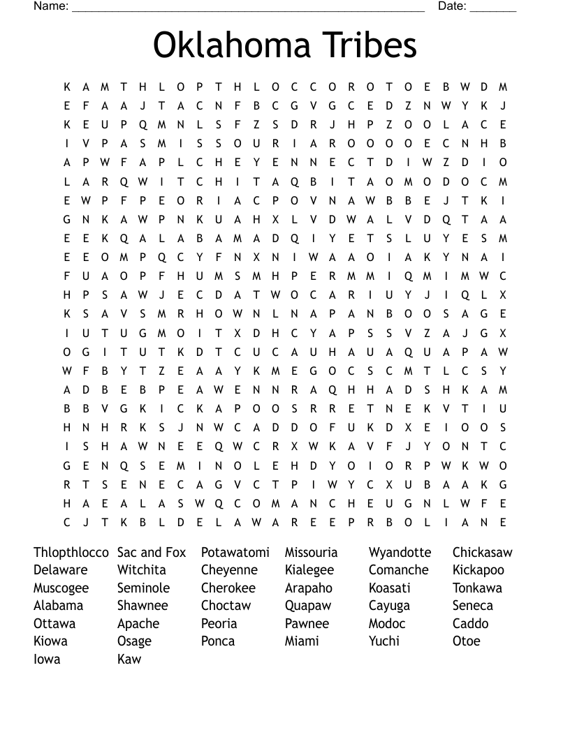 Oklahoma Tribes Word Search WordMint
