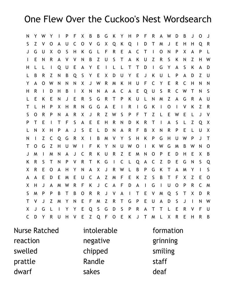 One Flew Over The Cuckoo s Nest Crossword WordMint One Flew Over The Cuckoo s Nest Crossword WordMint