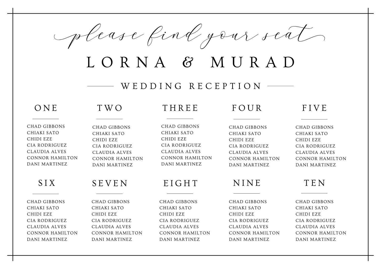 Page 2 Free Custom Printable Wedding Seating Chart Templates Canva