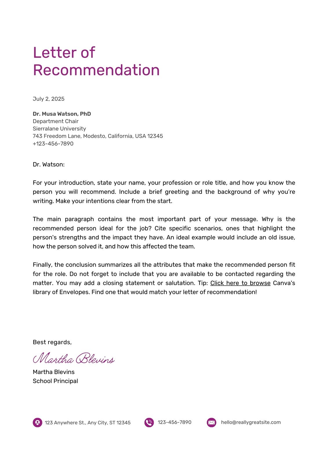 Page 2 Free Printable Letter Of Recommendation Templates Canva