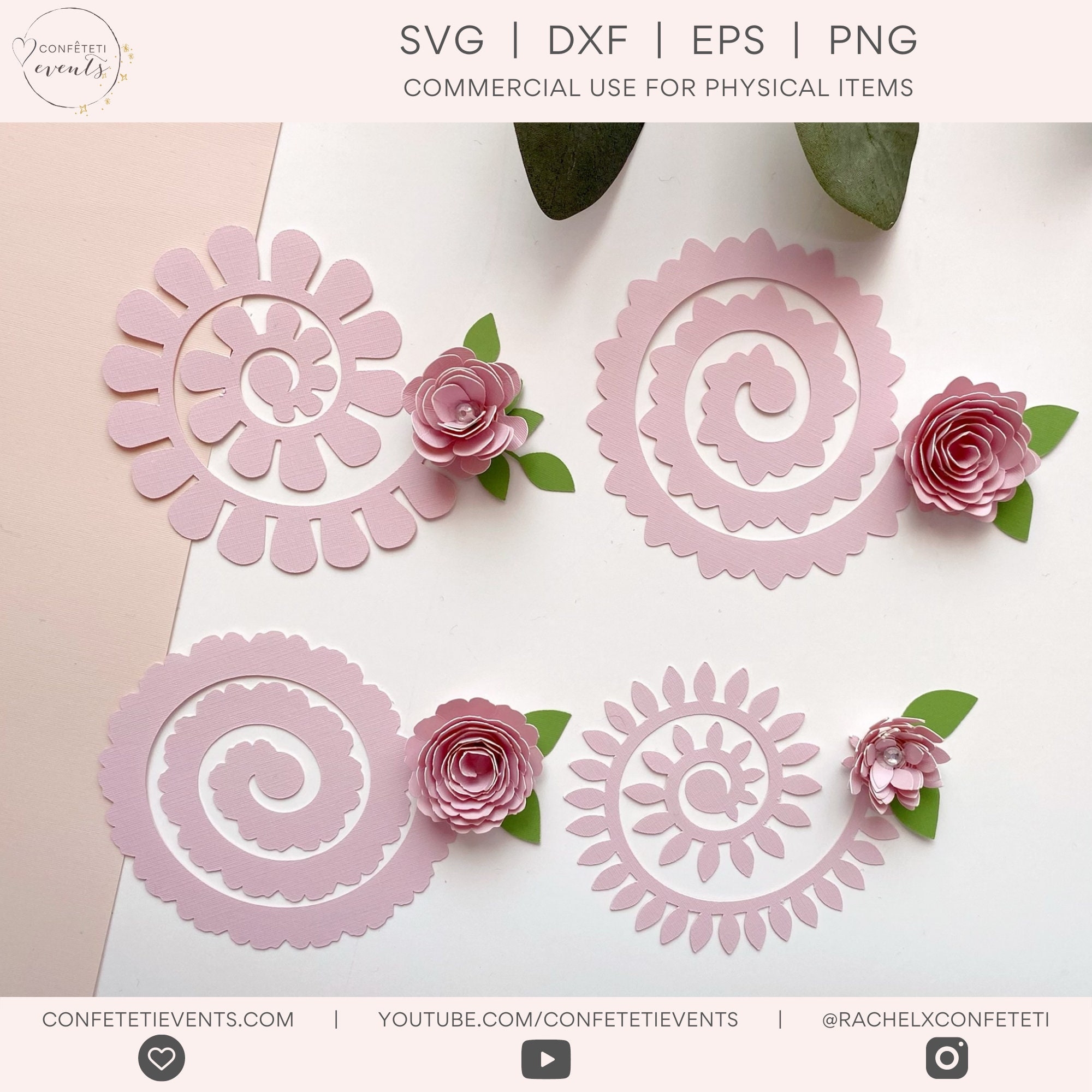 Paper Flower SVG Rolled Flower SVG Paper Flower Template Paper Flower Svg For Cricut Set Of 4 Designs includes Video Tutorial Etsy