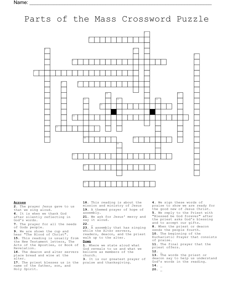 Parts Of The Mass Crossword Puzzle WordMint