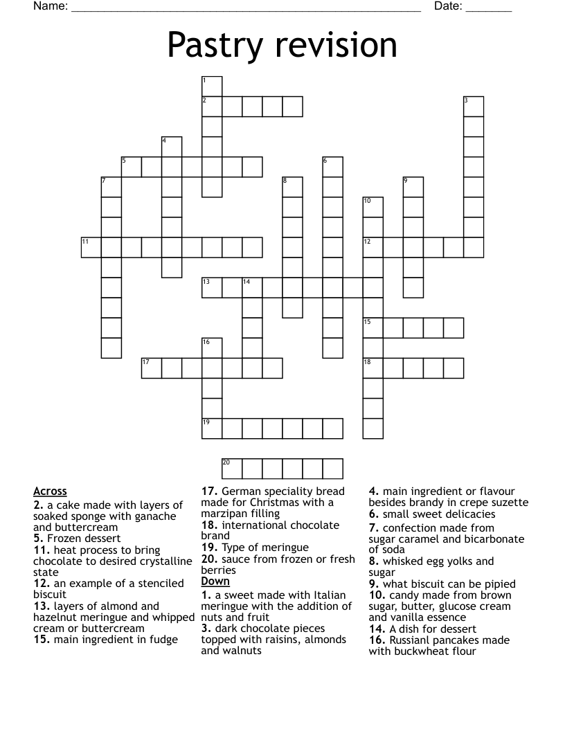 Pastry Revision Crossword WordMint Pastry Revision Crossword WordMint