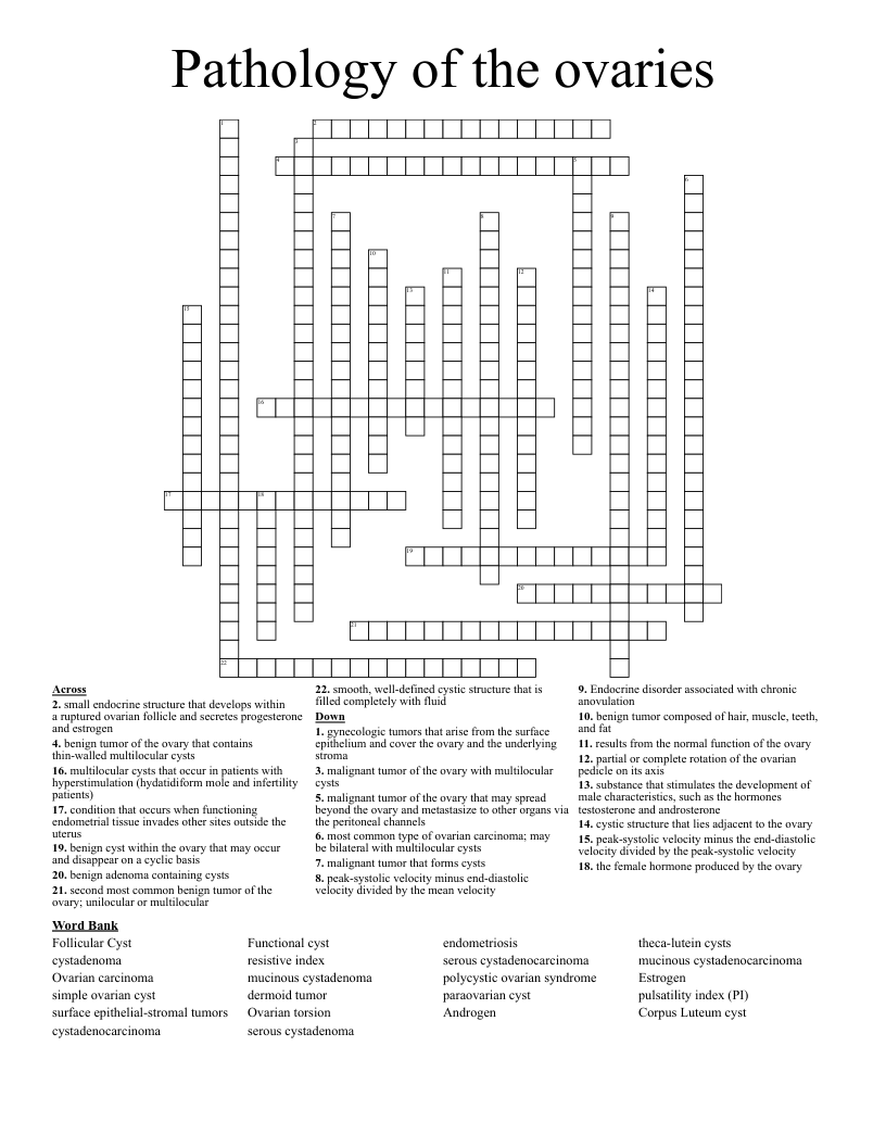 Pathology Of The Ovaries Crossword WordMint
